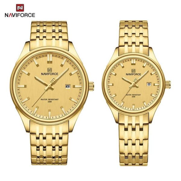 NaviForce NF8039 Simple Business Fashion Quartz Date Display Stainless Steel Watch For Couple -Golden