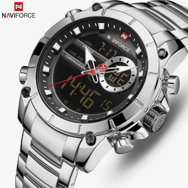 NaviForce NF9163 Double Time Luxury Business Edition Stainless Steel Watch - Silver