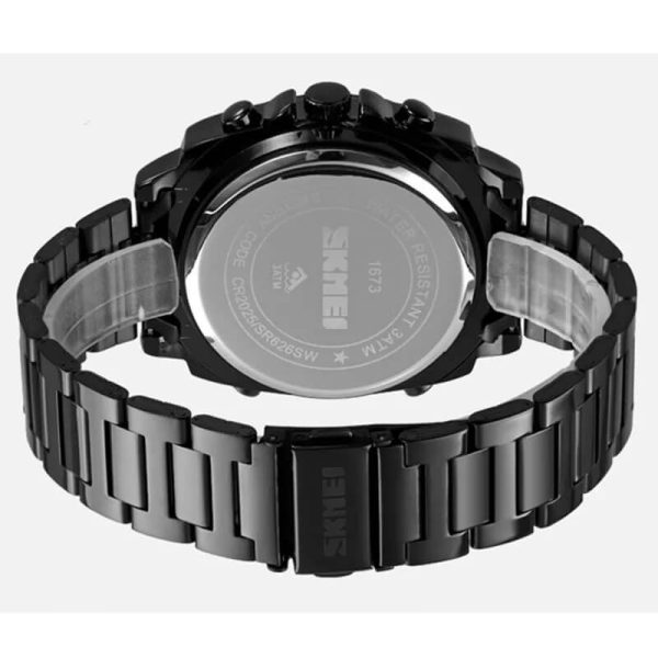 Skmei 1673 Business Dual Display Stainless Steel Multifunction Fashion LED Light Watch For Men - Black - Image 3