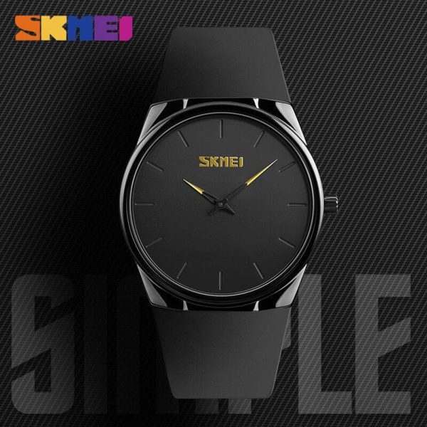 SKMEI 1601 Casual Elegant Slim Dial Silicon Strap Quartz Watch For Men - Black - Image 3