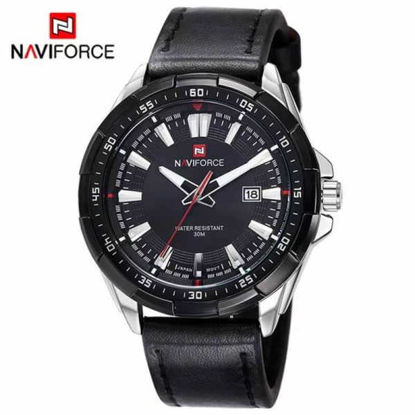 NAVIFORCE NF9056  Men's Casual Leather Strap Quartz Watch - Black/Silver - Image 2