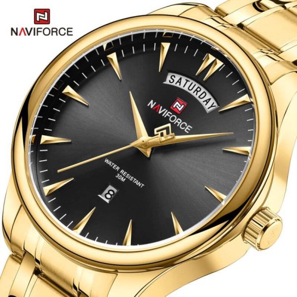 NaviForce NF9213 Men's Casual Day Date Display Stainless Steel Luminous Quartz Watch - Black/Golden