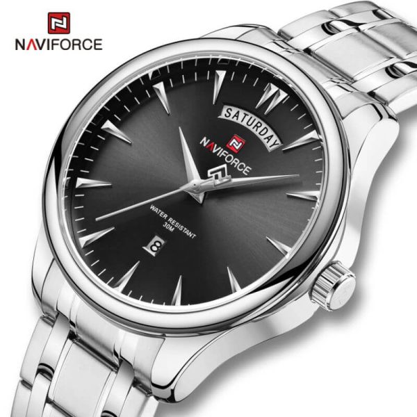 NaviForce NF9213 Men's Casual Day Date Display Stainless Steel Luminous Quartz Watch - Silver/Black