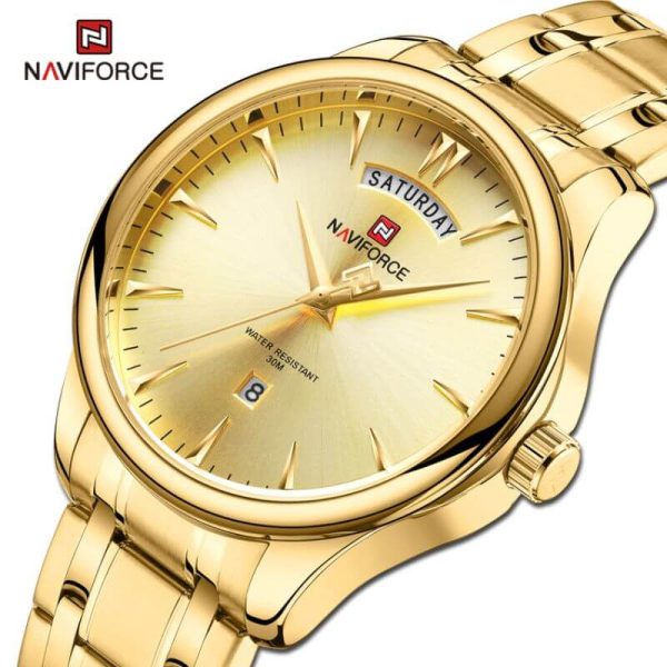 NaviForce NF9213 Men's Casual Day Date Display Stainless Steel Luminous Quartz Watch - Golden