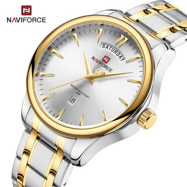 NaviForce NF9213 Men's Casual Day Date Display Stainless Steel Luminous Quartz Watch - Silver/Golden