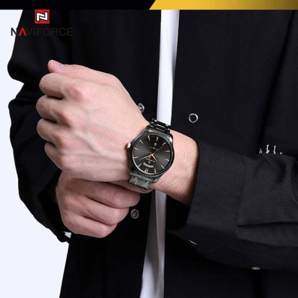 NaviForce NF9213 Men's Casual Day Date Display Stainless Steel Luminous Quartz Watch - Black - Image 2