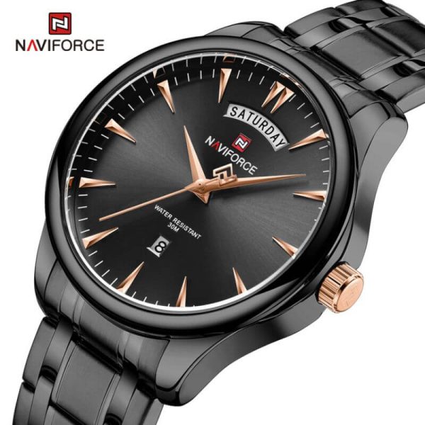 NaviForce NF9213 Men's Casual Day Date Display Stainless Steel Luminous Quartz Watch - Black