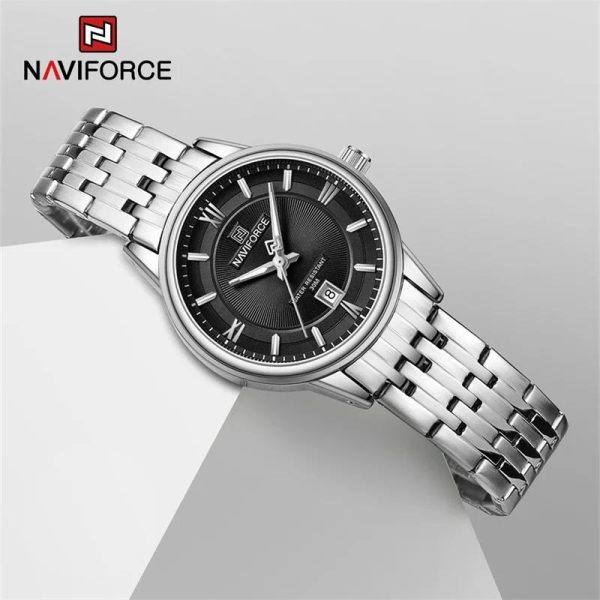 NaviForce NF8040 Classic Luxury Quartz Date Display Stainless Steel Watch For Women - Black/Silver - Image 2