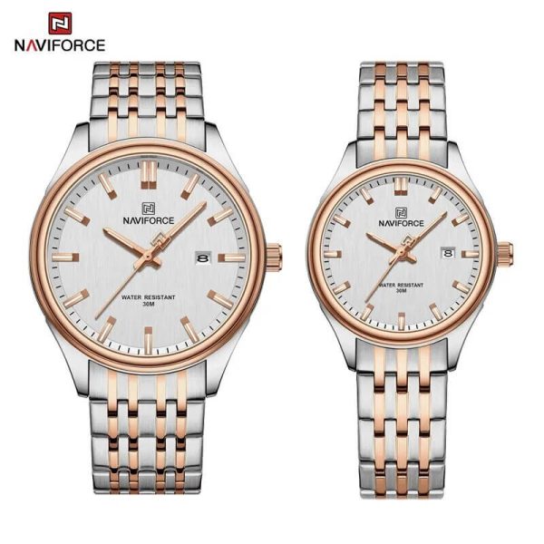 NaviForce NF8039 Simple Business Fashion Quartz Date Display Stainless Steel Watch For Couple - White/Rosegold