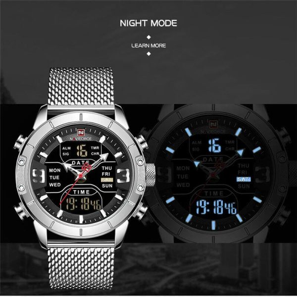 NAVIFORCE NF9153 Multi-Function Stainless Steel Mesh Digital/Analog Watch For Men – Silver - Image 4