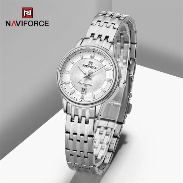 NaviForce NF8040 Classic Luxury Quartz Date Display Stainless Steel Watch For Women - Silver - Image 2