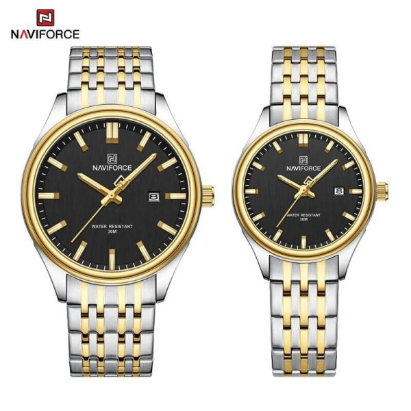 NaviForce NF8039 Simple Business Fashion Quartz Date Display Stainless Steel Watch For Couple - Black/Golden