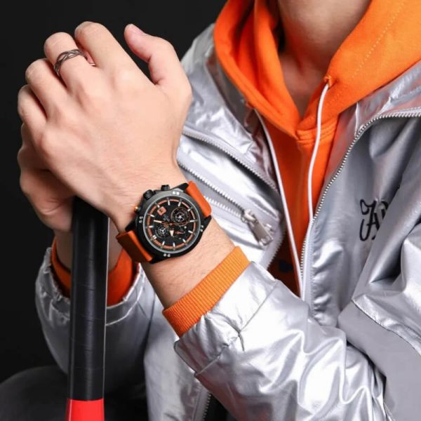 NaviForce NF8033 Fashion Stylish Chronograph Lumnious Date Display Silicon Strap Wristwatch For Men - Orange - Image 2