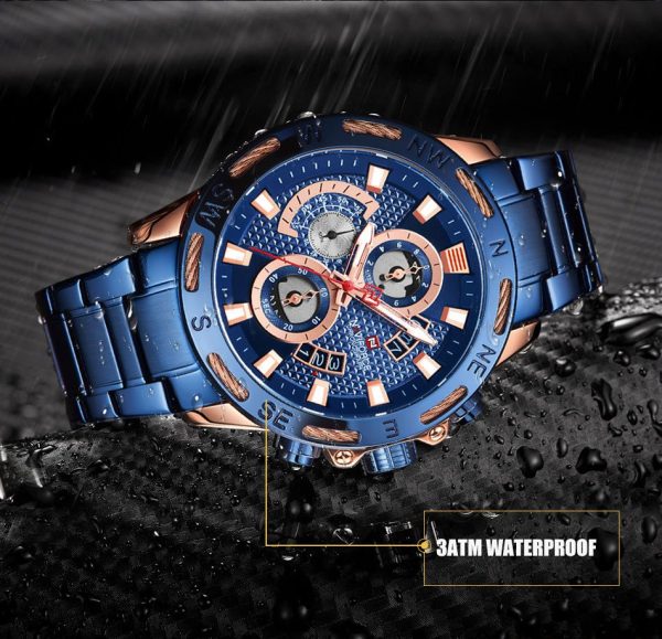 NaviForce NF9165 Luxury Stainless Steel Chronograph Watch for Men – Blue - Image 3