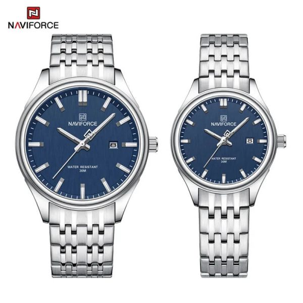 NaviForce NF8039 Simple Business Fashion Quartz Date Display Stainless Steel Watch For Couple - Blue/Silver