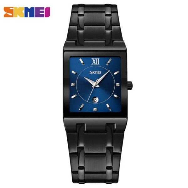 SKMEI 9263 Luxury Rectangle Shape Date Display Stainless Steel Quartz Watch For Men - Black/Blue