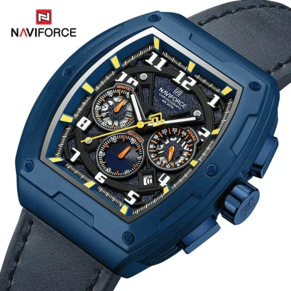 NaviForce NF8053 Men's Stylish Multifunction Barrel Shape Case Chronograph Watch - Blue