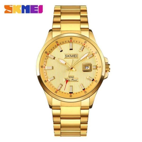 SKMEI 1654 Fashion Casual Lumnious Date Display Stainless Steel Analog Watch For Men - Golden - Image 2