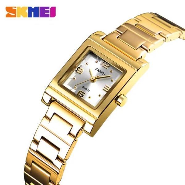 SKMEI 1388 Casual Fashion Analog Display Square Dial Stainless Steel Watch For Women - Golden