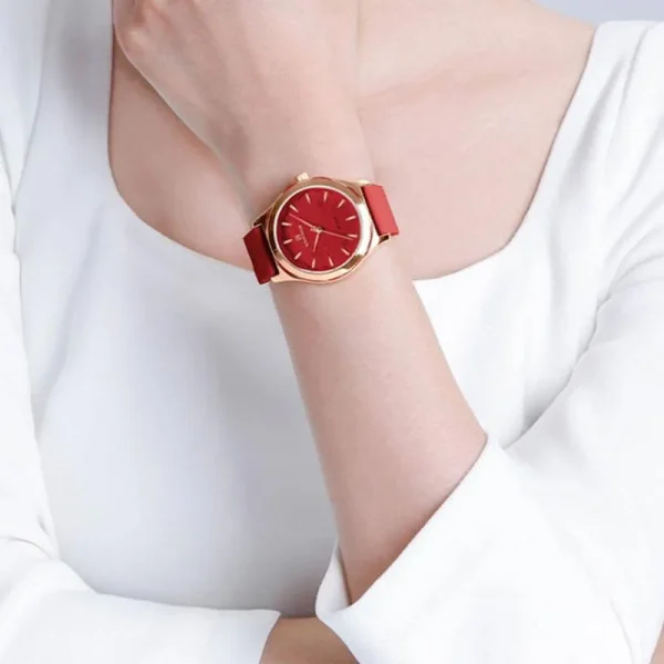 NaviForce NF5051 Women's Elegant Floral Pattern Minimalist Dial Silicon Strap Watch - Red - Image 2