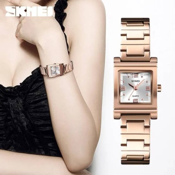 SKMEI 1388 Casual Fashion Analog Display Square Dial Stainless Steel Watch For Women - Rosegold - Image 2