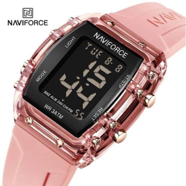 NaviForce NF7102 Women's Barrel Shape Digital Multifunction Silicon Strap Watch - Pink