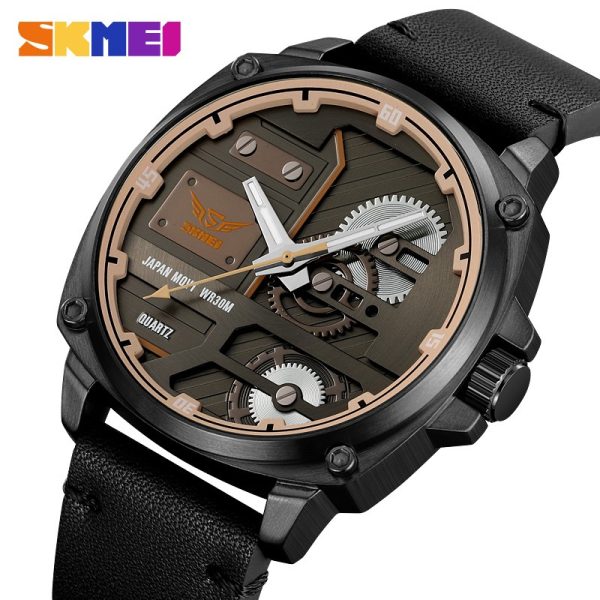 SKMEI 2289 Fashion Sports Casual Leather Strap Quartz Movement Watch For Men - Black