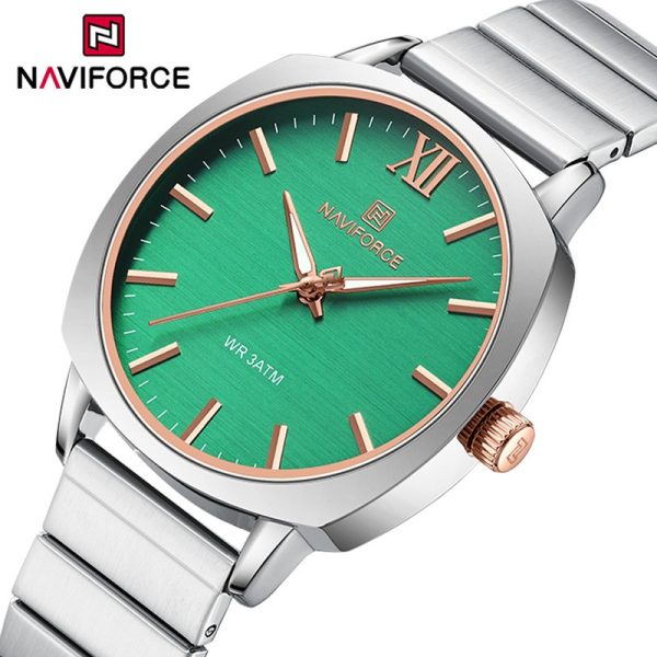 NaviForce NF5044 Elegant Simple Minimalist Dial Stainlees Steel Watch for Women - Green/Silver