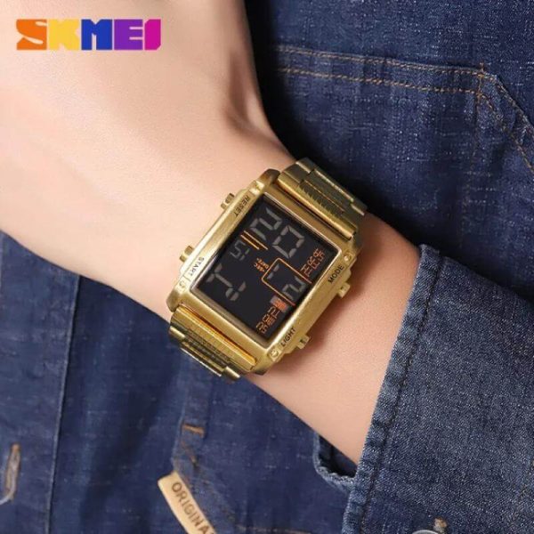 SKMEI 2206 Men's Multifunction Chrono Digital Movement Stainless Steel Watch  - Black/Golden - Image 2