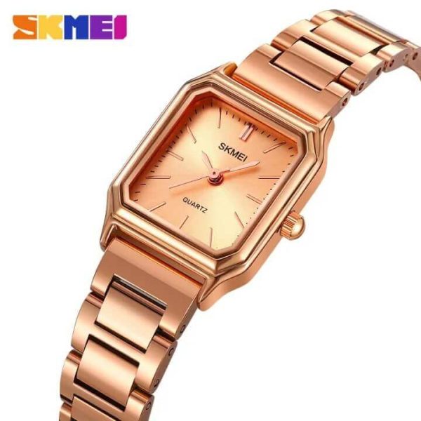 SKMEI 2237 Women's Stylish And Versatile Square Shape Quartz Movement Stainless Steel Watch - Rosegold