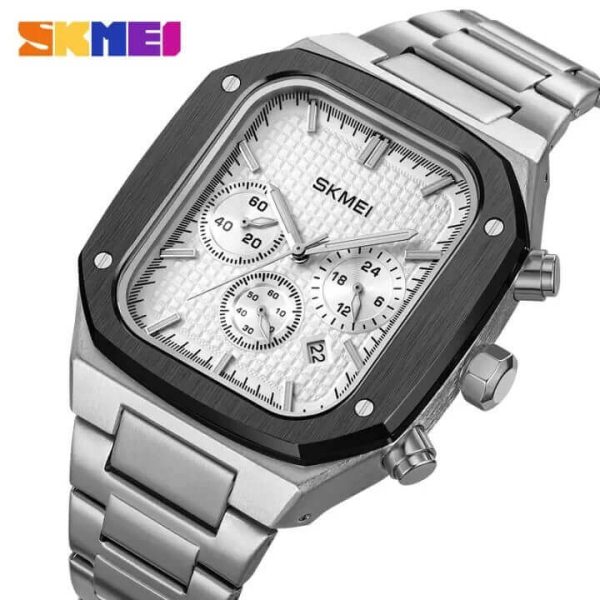 SKMEI 2201 New Business Classic Quartz Movement Date Stopwatch Function Stainless Steel Watch For Men - Silver