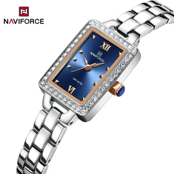 NaviForce NF5043 Women’s Casual Rectangle Dial Diamond Surrounded Stainless Steel Watch - Blue/Silver