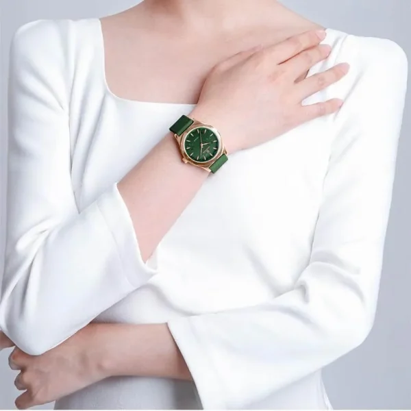 NaviForce NF5051 Women's Elegant Floral Pattern Minimalist Dial Silicon Strap Watch - Green - Image 2