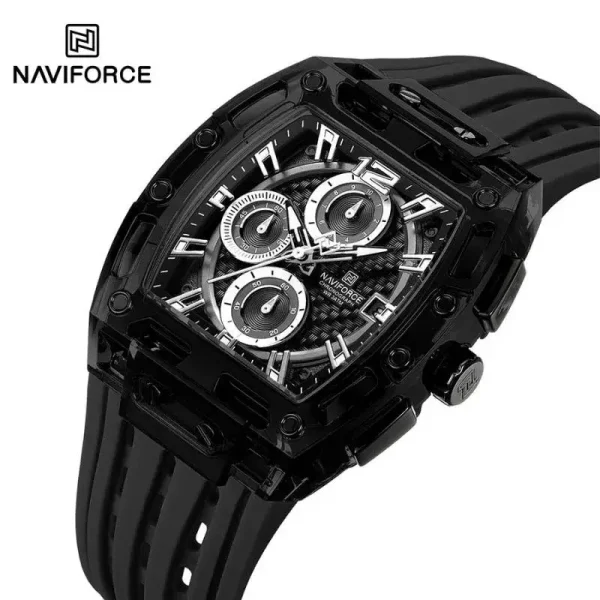 NaviForce NF7105 Tonneau Transparent Chronograph Quartz Watch for Men - Black