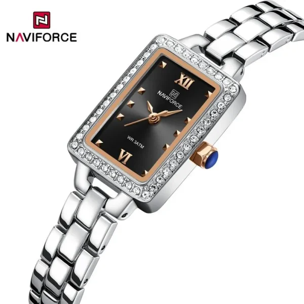 NaviForce NF5043 Women’s Casual Rectangle Dial Diamond Surrounded Stainless Steel Watch - Rosegold/Black