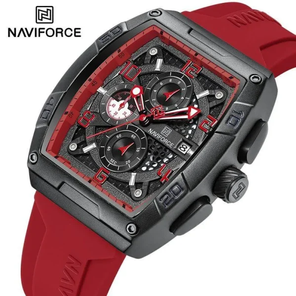 NaviForce NF8052 Fashion Barrel Shape Hollow Design Dial Multifunction Watch For Men - Red