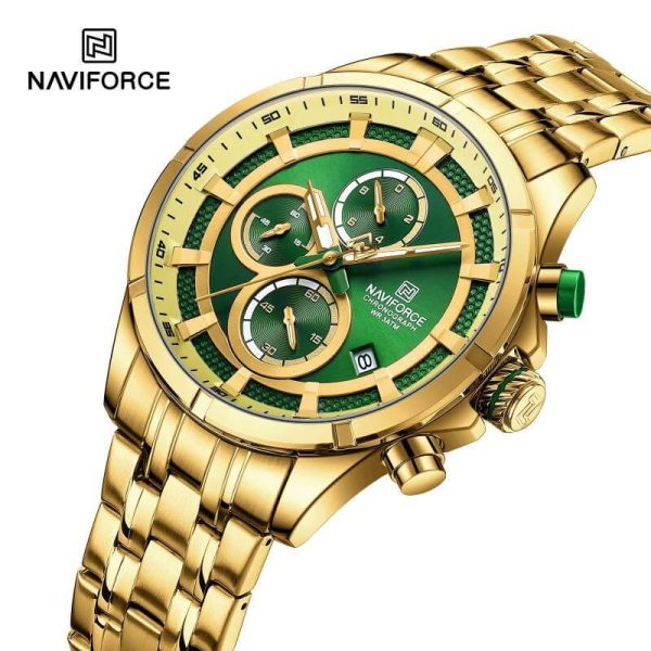 NaviForce NF8046 Business Chronograph Lumnious Date Display Stainless Steel Watch For Men - Green/Golden