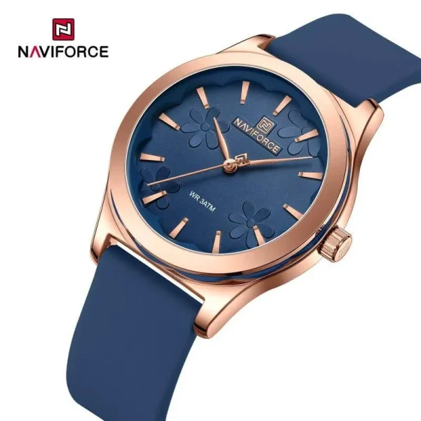 NaviForce NF5051 Women's Elegant Floral Pattern Minimalist Dial Silicon Strap Watch - Blue