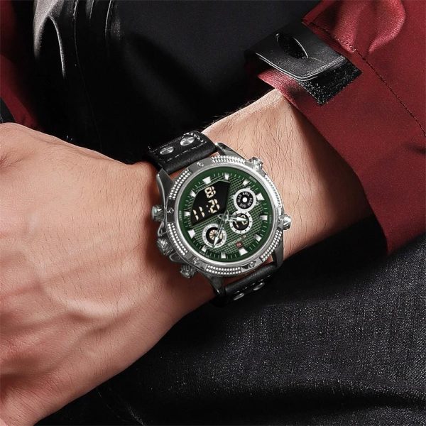 NaviForce NF9224 Fashion Sport Dual Display Multifunction Luminous Leather Strap Watch For Men - Green - Image 2