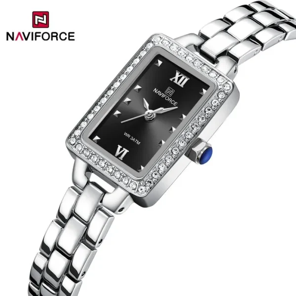 NaviForce NF5043 Women’s Casual Rectangle Dial Diamond Surrounded Stainless Steel Watch - Black/Silver