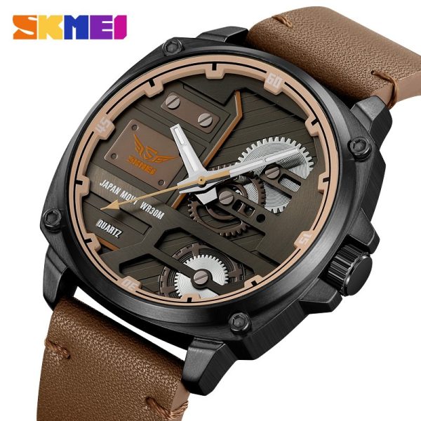 SKMEI 2289 Fashion Sports Casual Leather Strap Quartz Movement Watch For Men - Light Brown