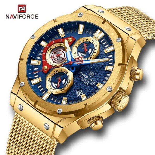 NaviForce NF8027S Novicius Business Edition Chronograph Mesh Stainless Steel Watch For Men - Blue/Golden