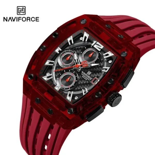 NaviForce NF7105 Tonneau Transparent Chronograph Quartz Watch for Men - Red