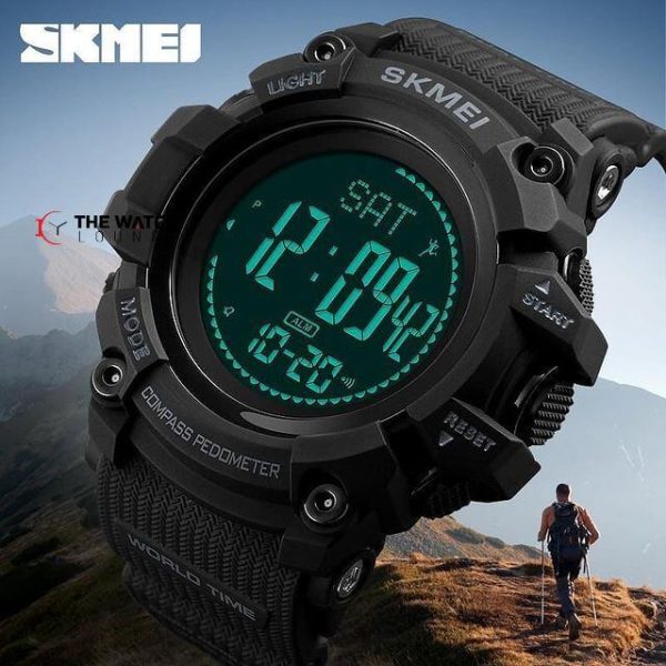 SKMEI 1358 Dual Time Multi-Function Watch With Digital Compass And Barometer For Men - Black