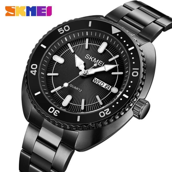 SKMEI 2256 Classic Luxury Date Day Function Japanese Quartz Stainless Steel Watch For Men - Black