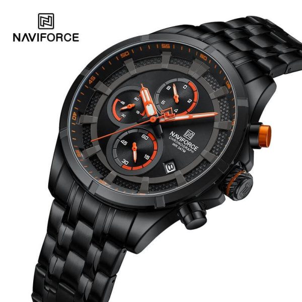 NaviForce NF8046 Business Chronograph Lumnious Date Display Stainless Steel Watch For Men - Orange/Black