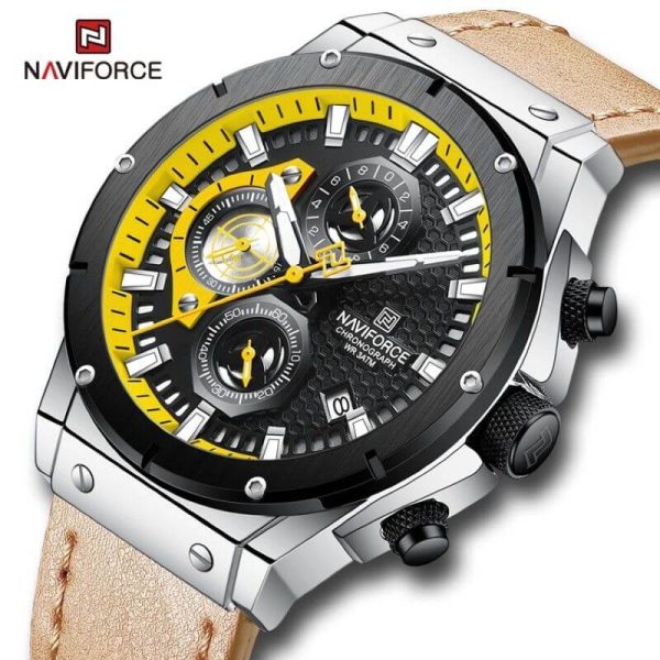 NaviForce NF8027 Men's Novicius Business Edition Leather Strap Chronograph Watch - Brown