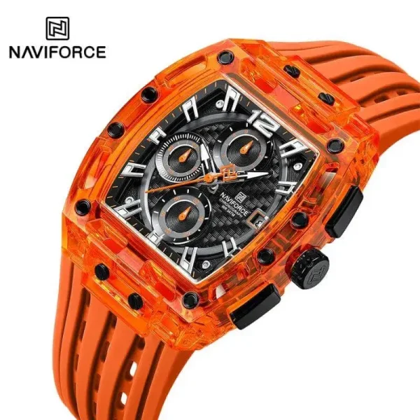 NaviForce NF7105 Tonneau Transparent Chronograph Quartz Watch for Men - Orange