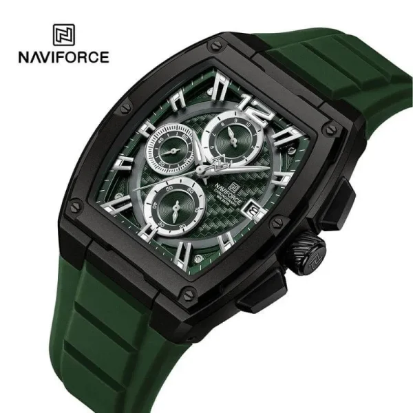 NaviForce NF8050 Fashion Barrel Shape Case Chronograph Silicone Strap Watch For Men - Green