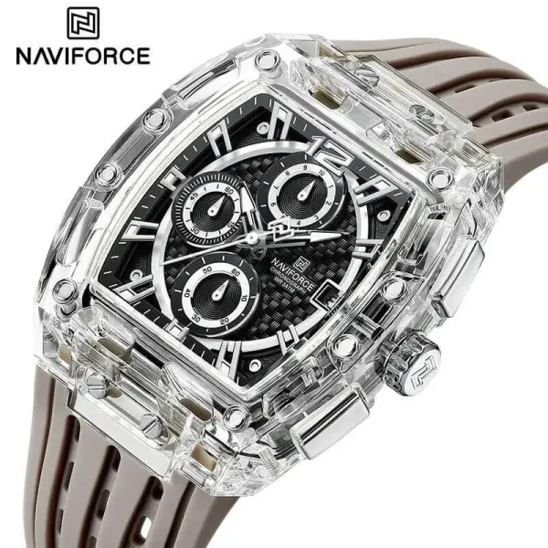 NaviForce NF7105 Tonneau Transparent Chronograph Quartz Watch for Men - Grey